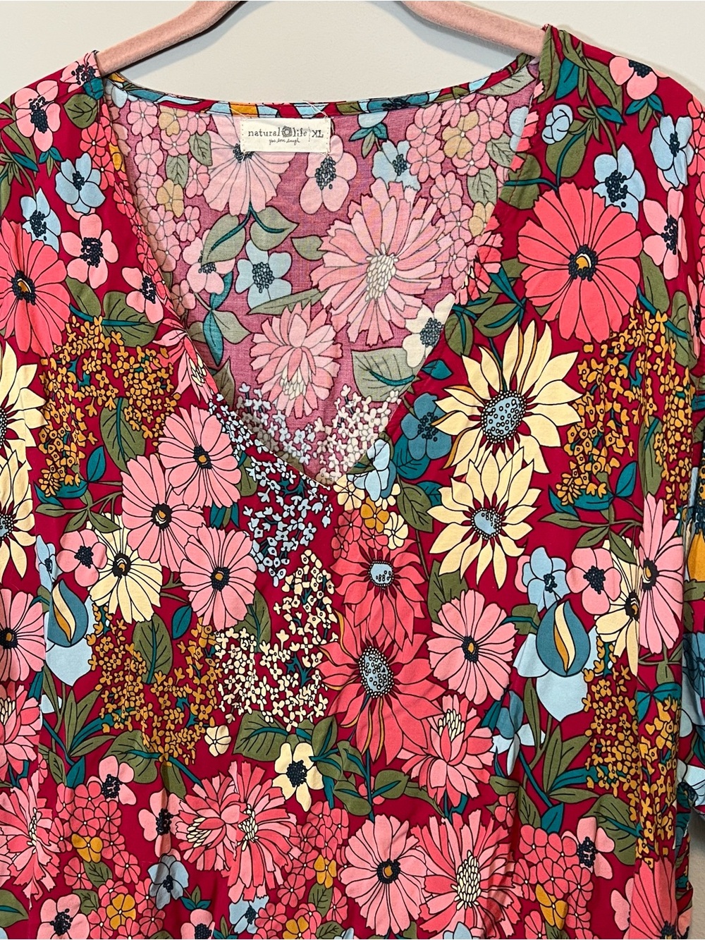 NATURAL LIFE Floral V‑Neck Mini Dress in Pink, Turquoise, Yellow - Picture 3 of 9